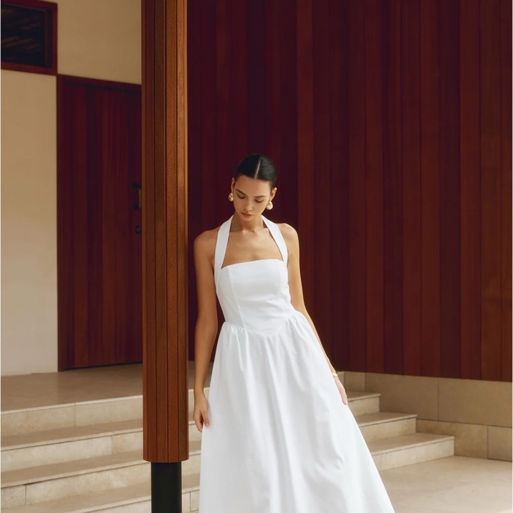 Commense Cotton & Linen Halter A Line Long Dress